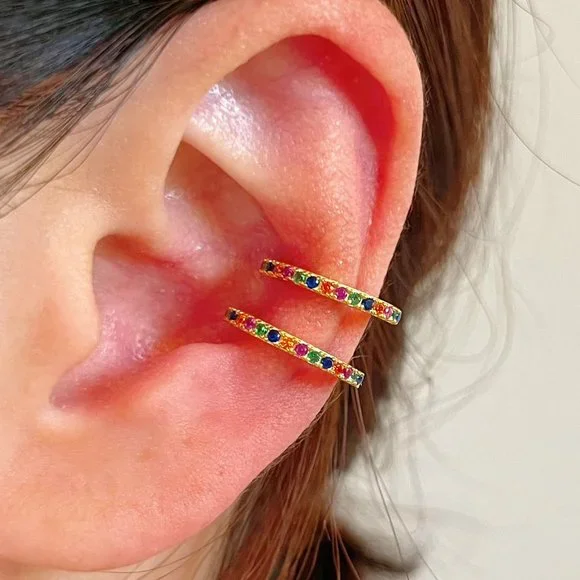 New Rainbow Conch Cuff, Ear Cuff No Piercing, Gold Ear Wrap, 18k Gold 925 Silver - Picture 1 of 10